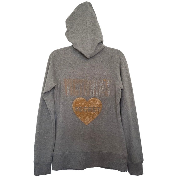 Y2K Victoria Secret Hoodie S Gold Studded Glitter Wing Gray Zip Athleisure - Picture 1 of 12
